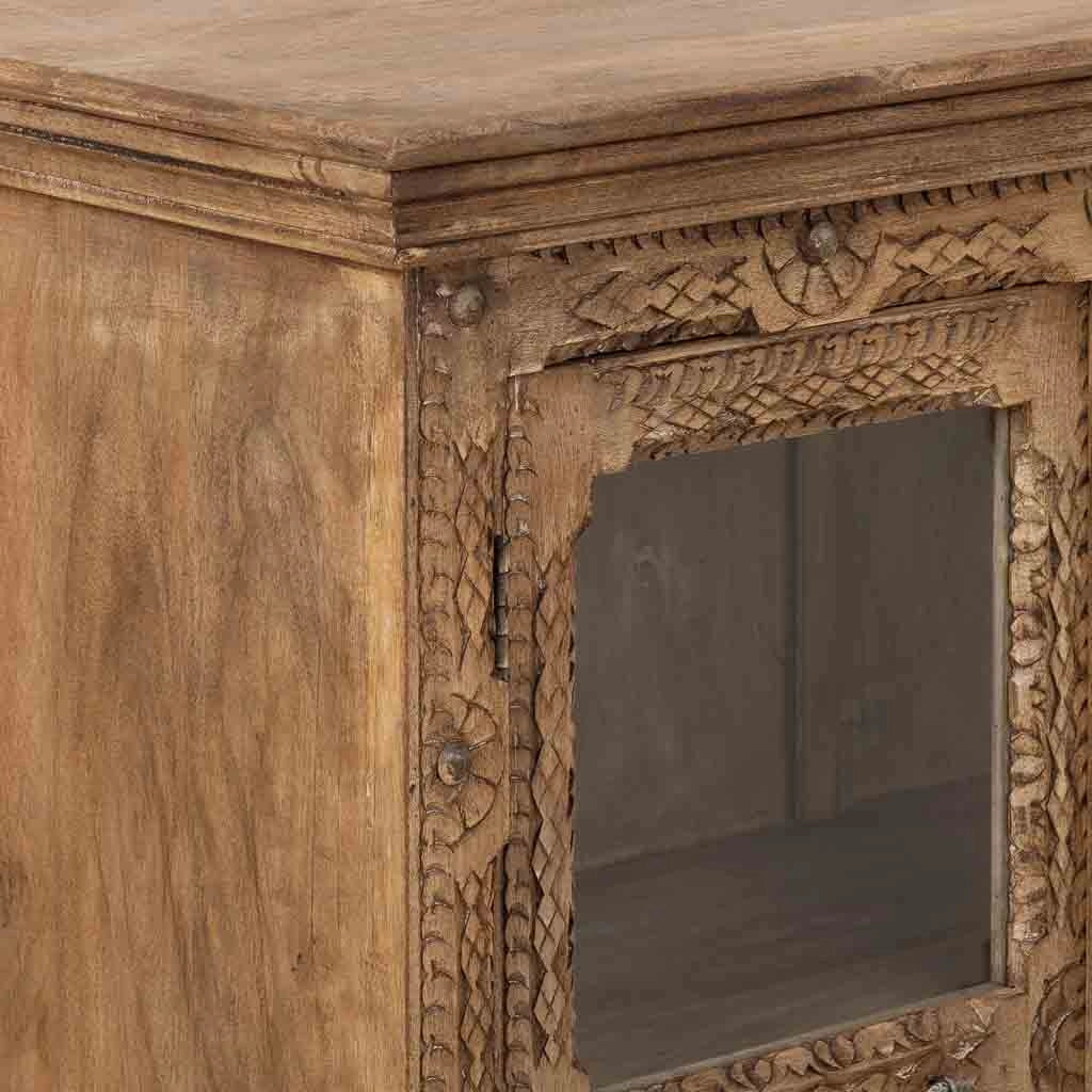 Credenza artigianale in legno con 2 ante marroni, 97x43x100h cm