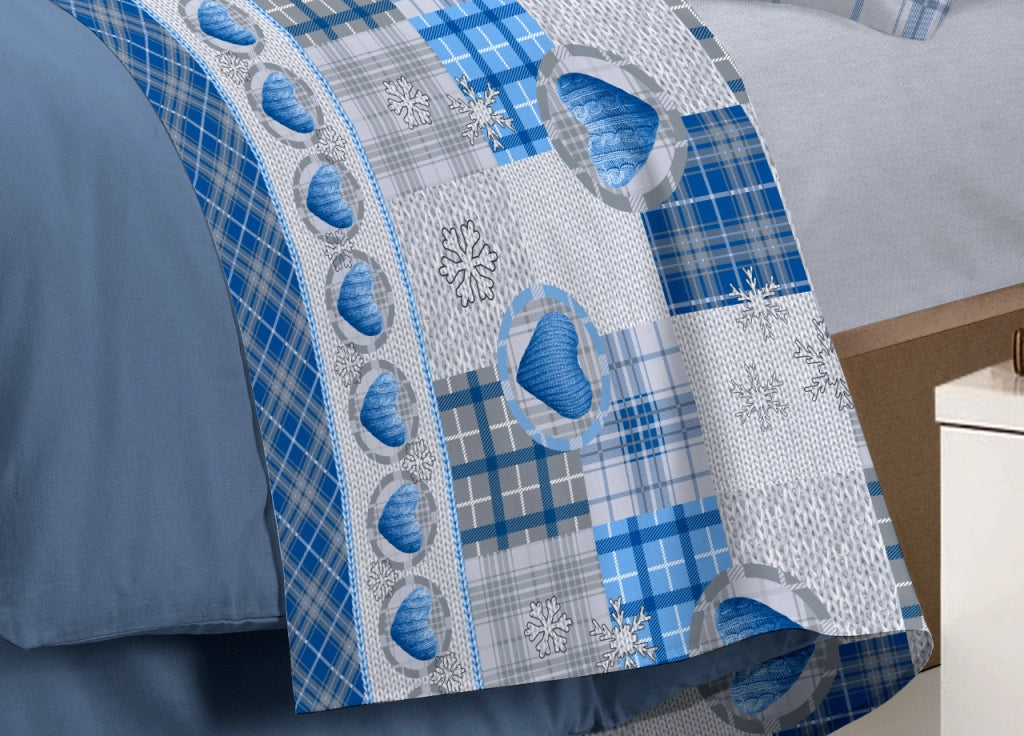 Completo Lenzuola Linea Pensieri Delicati 100% Cotone Disegno Love Mountain - Matrimoniale - Blu