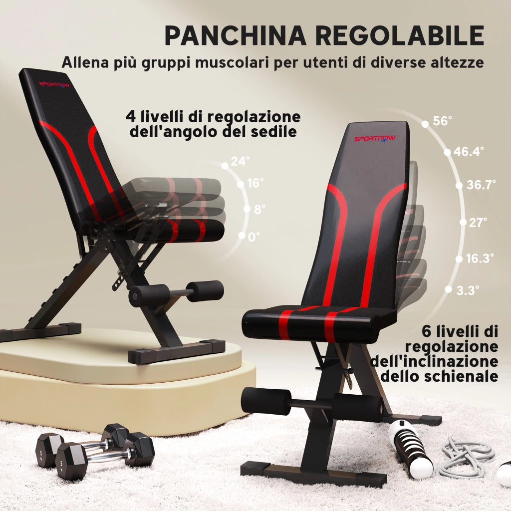 Panca Palestra Pieghevole Multifunzione ¨C Minimal ¨C Inclinabile, Schienale Regolabile, Nero