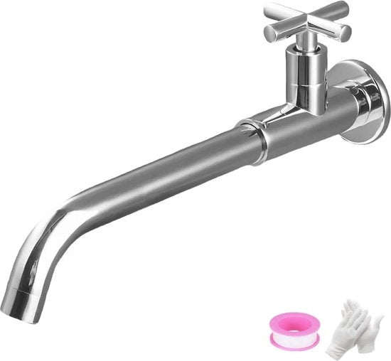 Spina d'acqua da parete a vite messing e cromata - Rubinetto da parete G1/2 - Flessibile 360° - Spina d'acqua per doccia - Maniglia a croce - Spina d'acqua per detersivo - Spina d'acqua per piscina
