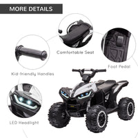 Quad Elettrico per Bambini 12V Ruote Larghe con Sospensioni e Fari LED Bianco