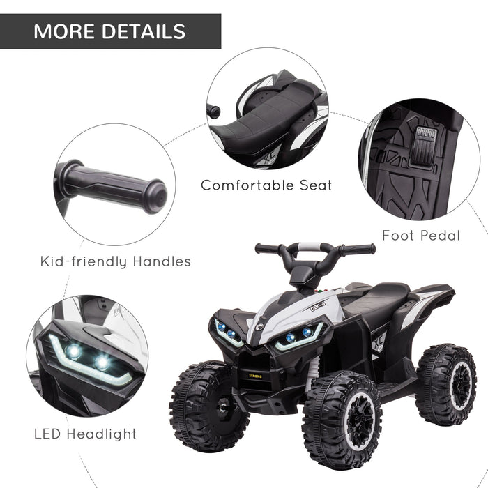 Quad Elettrico per Bambini 12V Ruote Larghe con Sospensioni e Fari LED Bianco