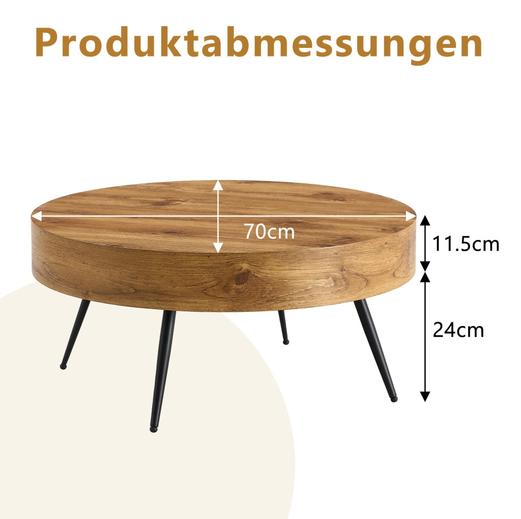 Tavolino da caffè 70x35.5 cm con design minimalista in MDF e metallo naturale