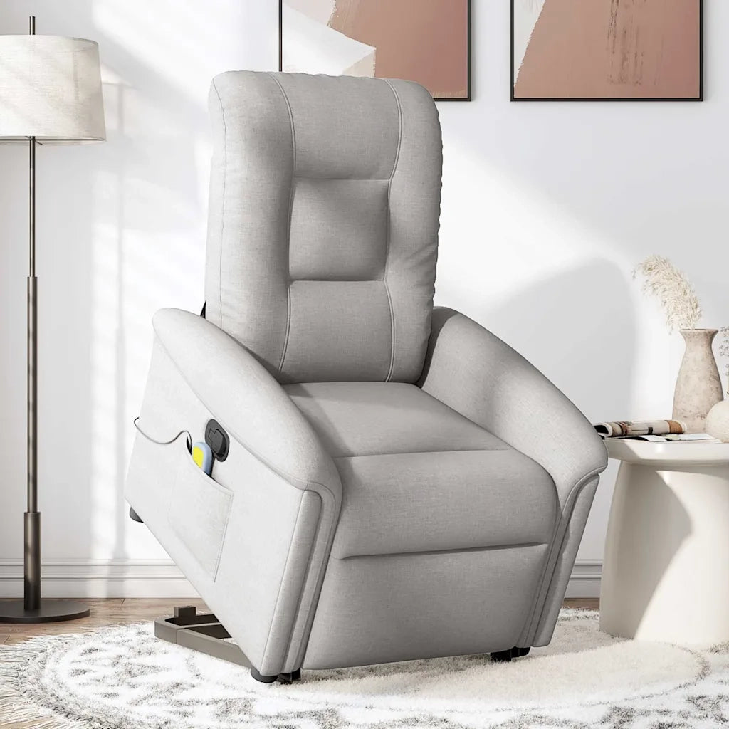 Poltrona | Sedia Relax Alzapersona Massaggi Reclinabile Grigio Nuvola Tessuto