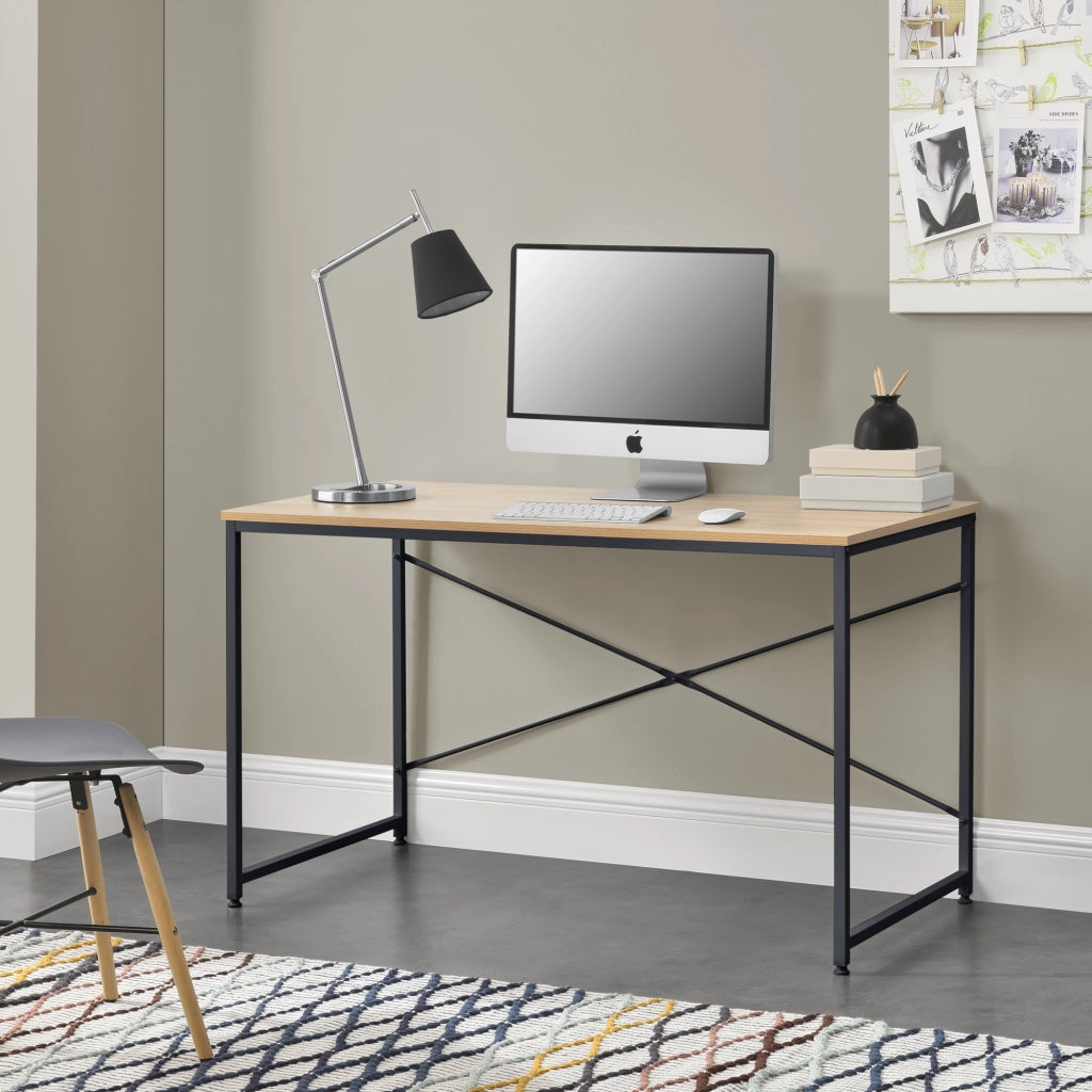 Scrivania Røros con Telaio in Metallo e Piano da 120 x 60 cm - Effetto Rovere [en.casa]