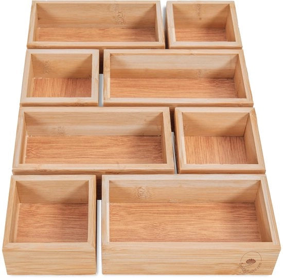 Set di 8 scatole di conservazione in legno, organizzatore in legno - scatola di bambù pratica e flessibile - cassettiera, scatola di classificazione, scatola di conservazione di cosmetici, scatole in legno, scatole in legno