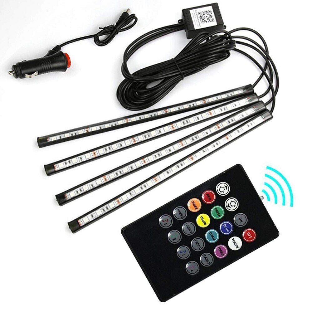 Striscia led auto 4 pz luci interne decorative RGB luce stroboscopica 48 led 12V
