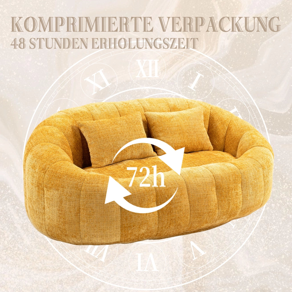 OKWISH Poltrona Pouf Singola con Schienale Alto e Braccioli, Schiuma ad Alta Densità, Ciniglia Gialla 150 x 95 x 63 cm