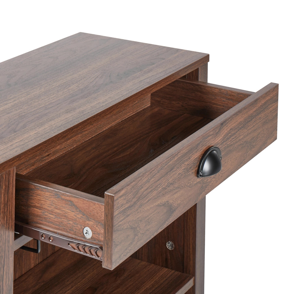 Credenza con cassetto 2 ripiani e porta bicchieri in vetro legno scuro stile moderno soggiorno