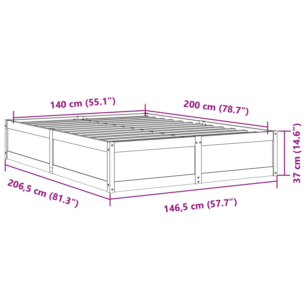 Letto senza Materasso-Struttura Letto 140x200 cm in Legno Massello di Pino 137640