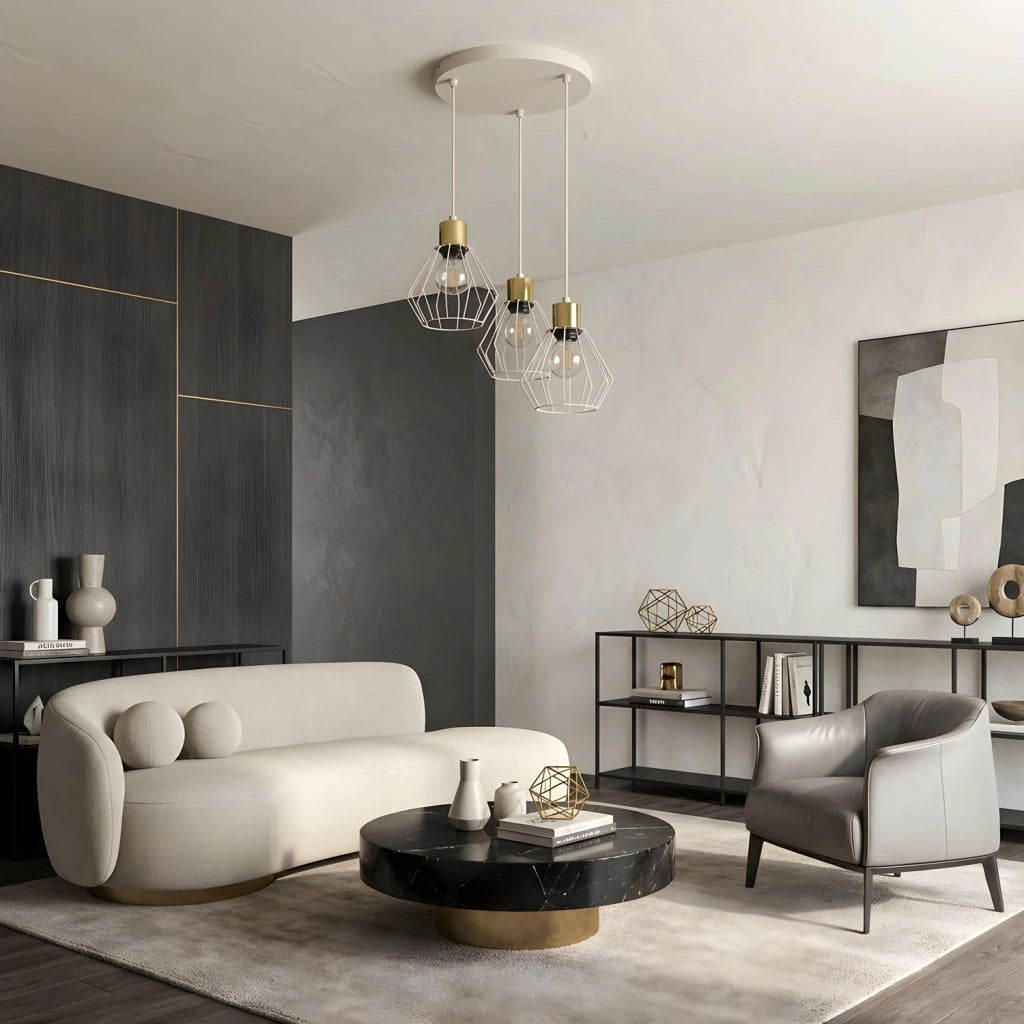 Lampada a sospensione Parkla 3 luci E27 beige/oro