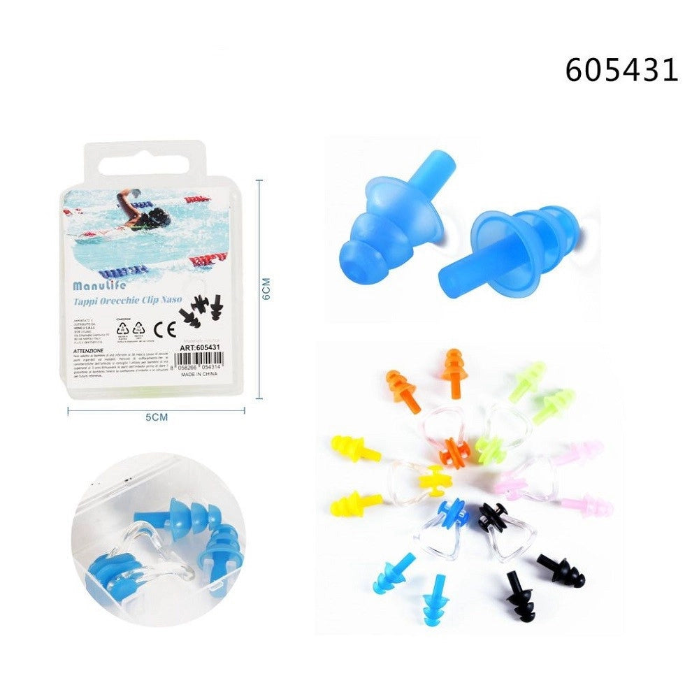 Trade Shop - Set Clip Naso Nuoto + Tappi Per Orecchie Immersioni Subacquee Assortiti 605431 -