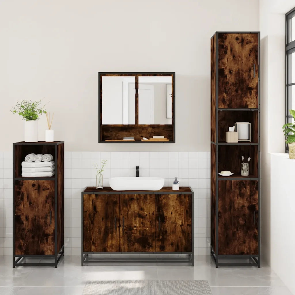 Set Mobili da Bagno 3 pz Rovere Fumo in Legno Multistrato 3300982