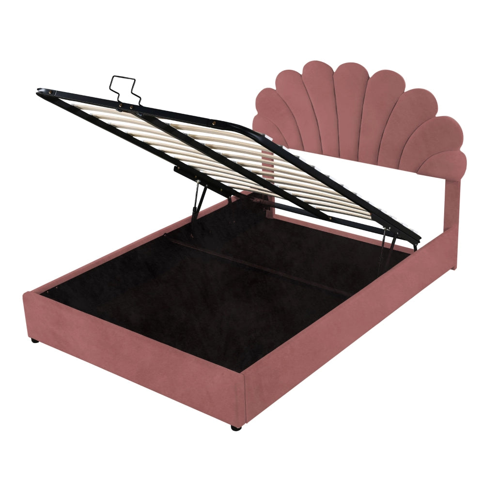 Letto Contenitore; Letto Matrimoniale con Testiera Regolabile e Vano Letto; 140×200 cm; senza Materasso; Rosa