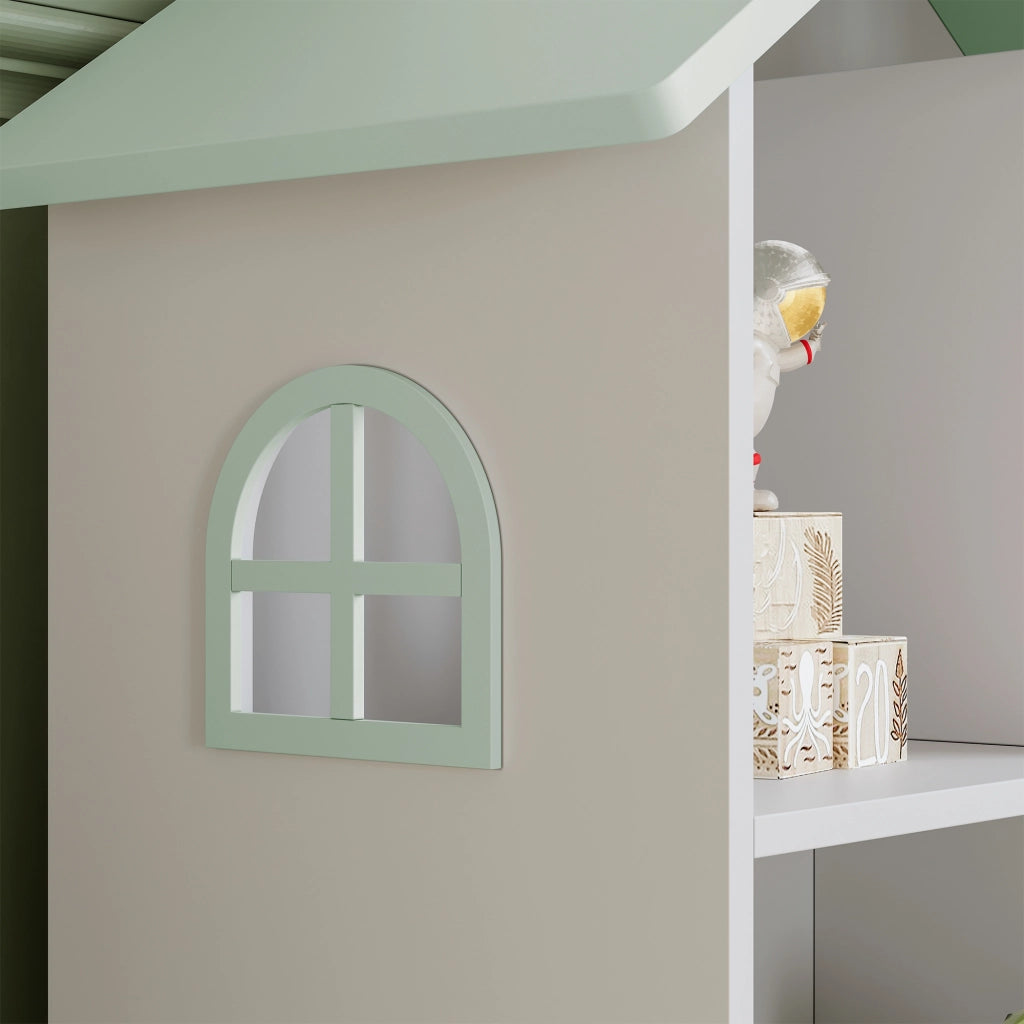 Libreria Vipsali per Cameretta a Forma di Casa 107 x 83 x 30 cm - Bianco / Menta Verde [en.casa]