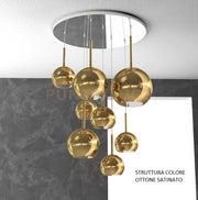 SOSP. OTTONE SAT. TONDA 8 LUCI VETRI (1 GRANDE+2 MEDIO +5 PICCOLO) TUTTI ORO 1155OS-S8 TMIX-OR