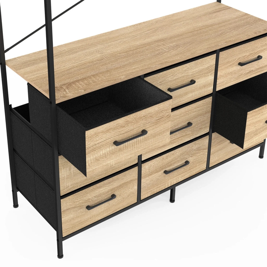 IDMarket - Armadio 115 cm UTAH con 9 cassetti in legno e tessuto nero