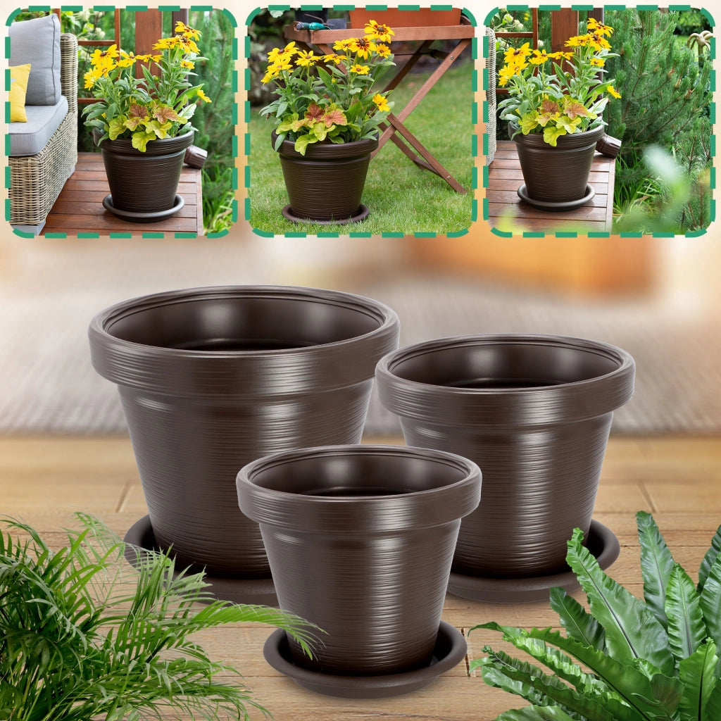 Vaso da giardino KADAX per fiori, con coperchio e sottovaso, grande, marrone, 55 cm