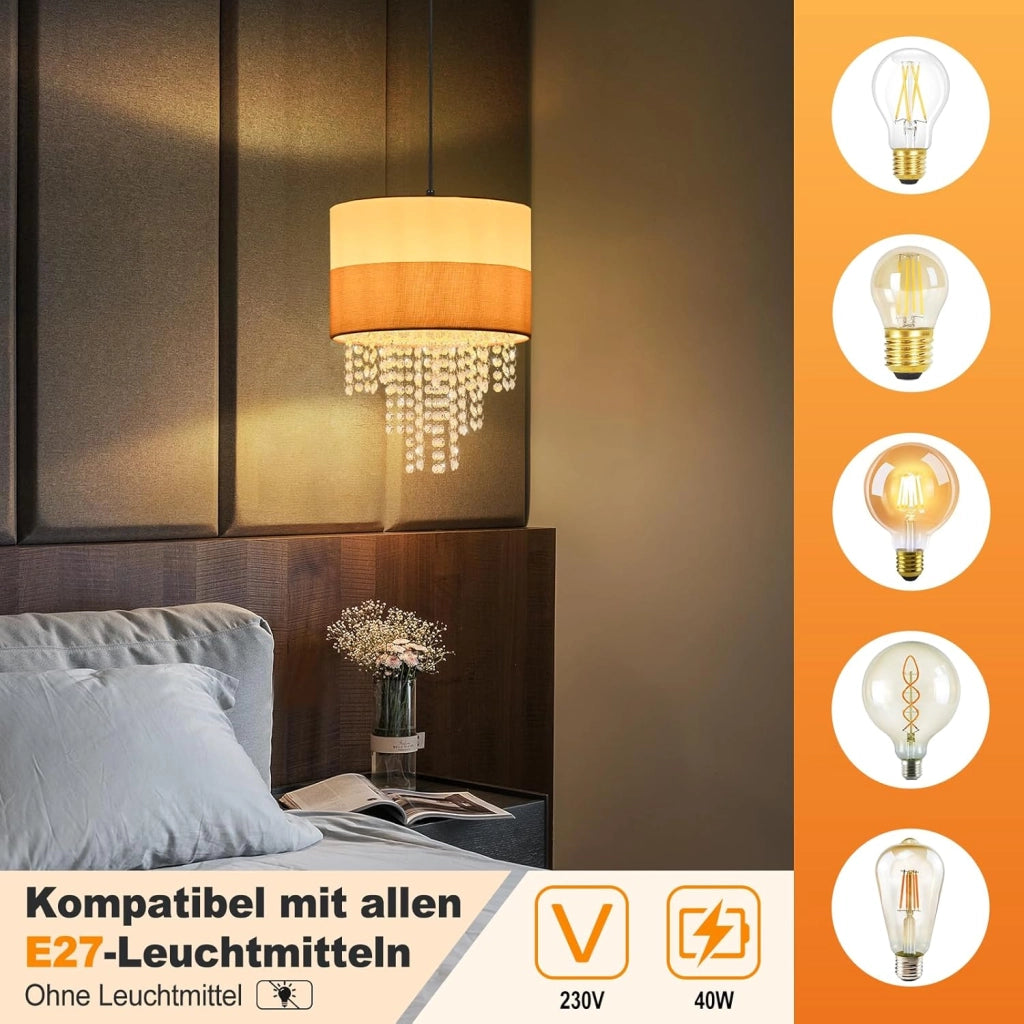 Lampada a Sospensione ZMH E27 Bianco Vintage Cristallo Senza Lampadina