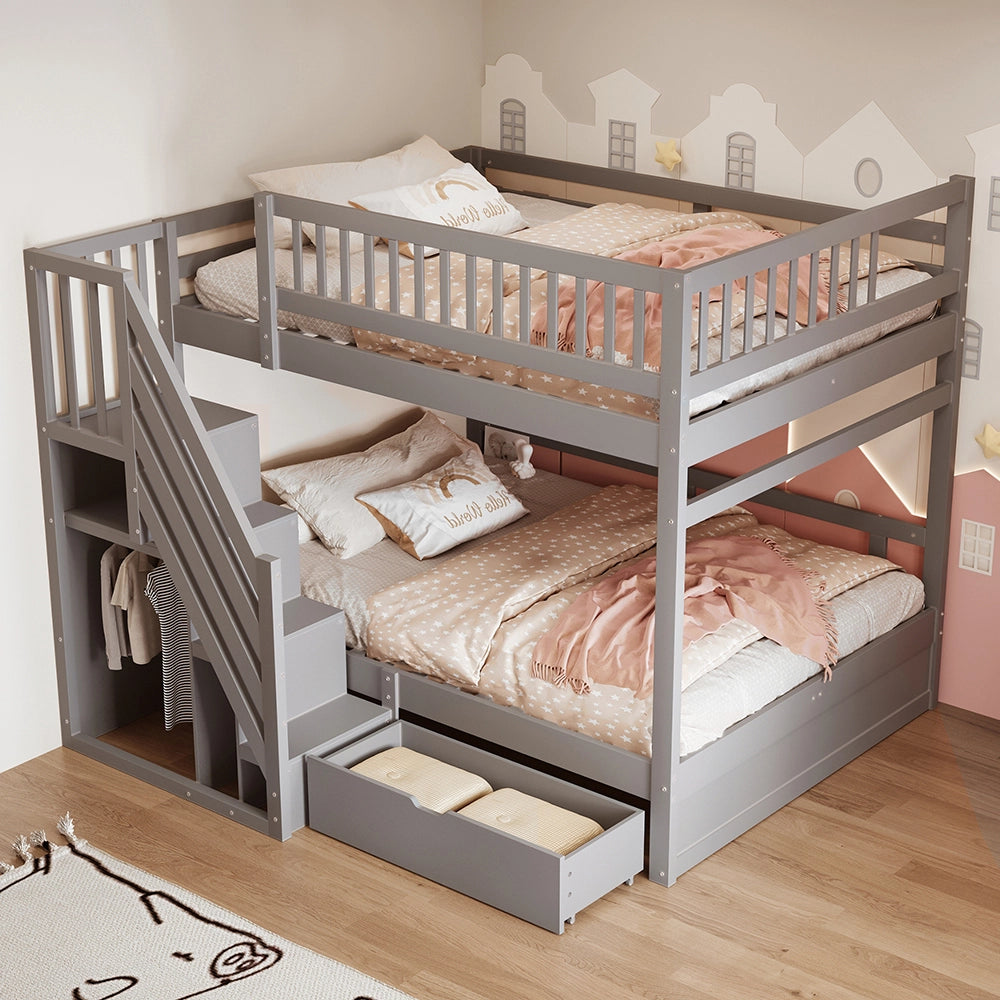 Letto a castello matrimoniale - Xylo - 140x200cm grigio, cassetti grandi