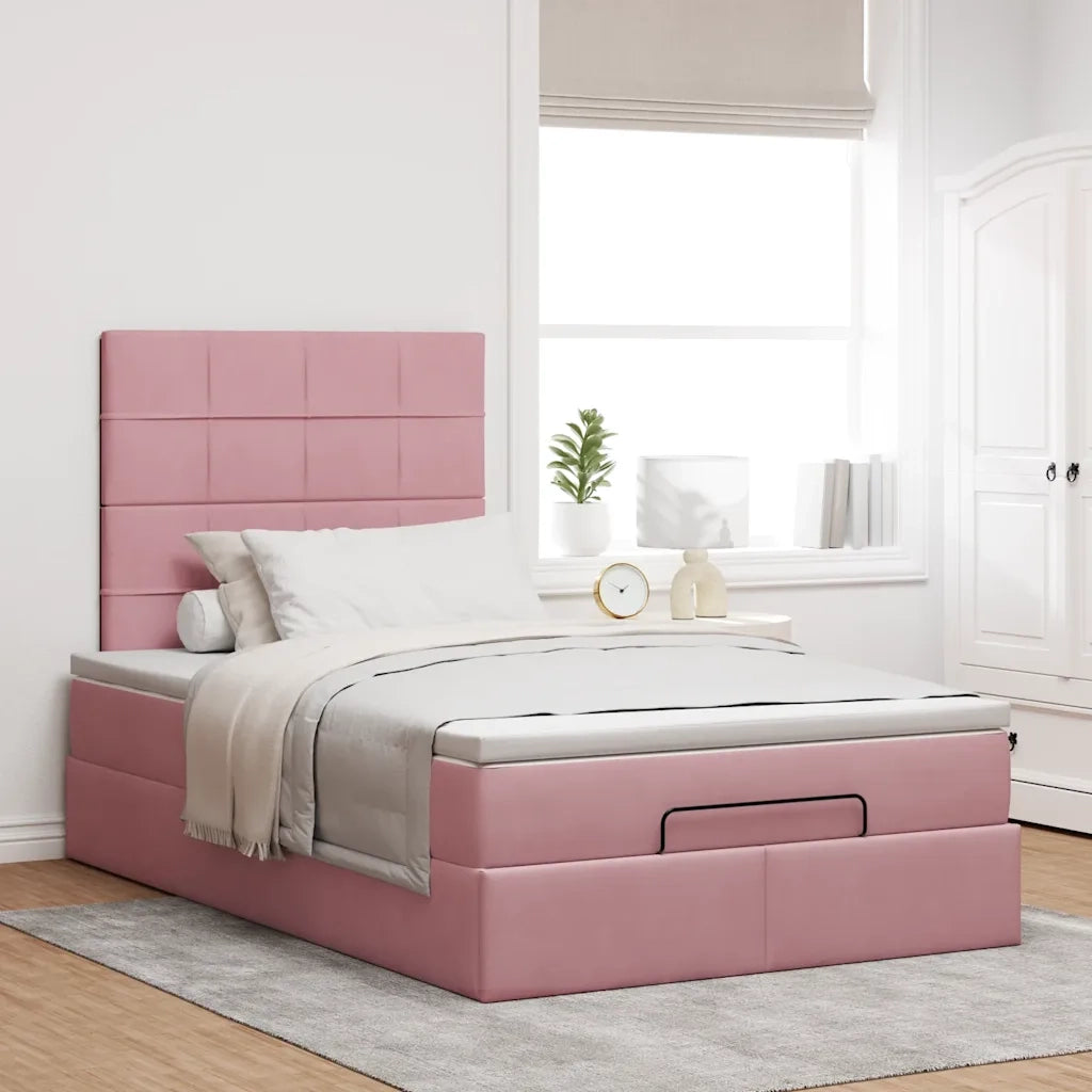Struttura Letto Pouf con Materassi Rosa 120x190 cm Velluto 3314311