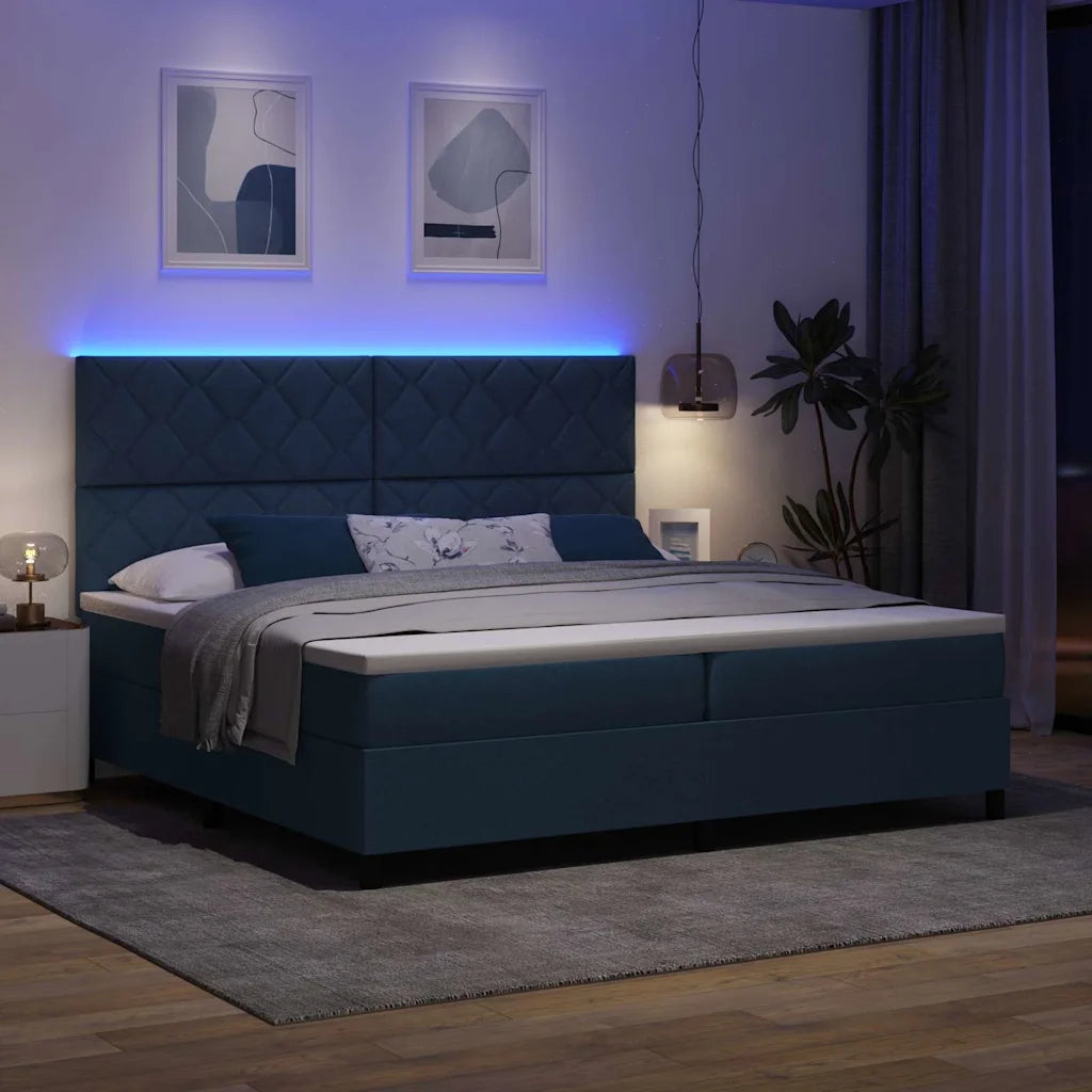 Letto a molle con materasso con led Blu 200 x 200 cm Tessuto 3342976