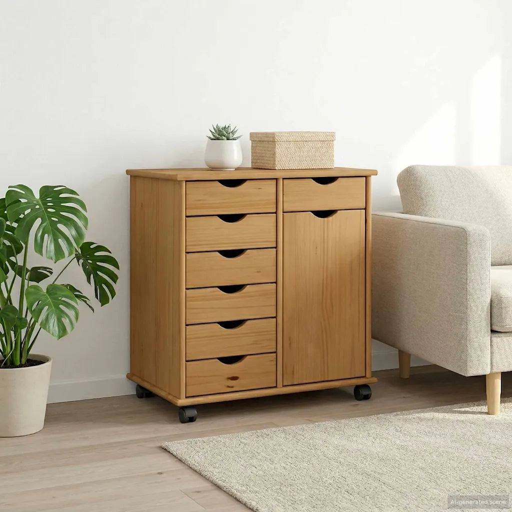 Mobile con Ruote con ruota Marrone miele 63,5 x 39 x 65,5 cm 42028376
