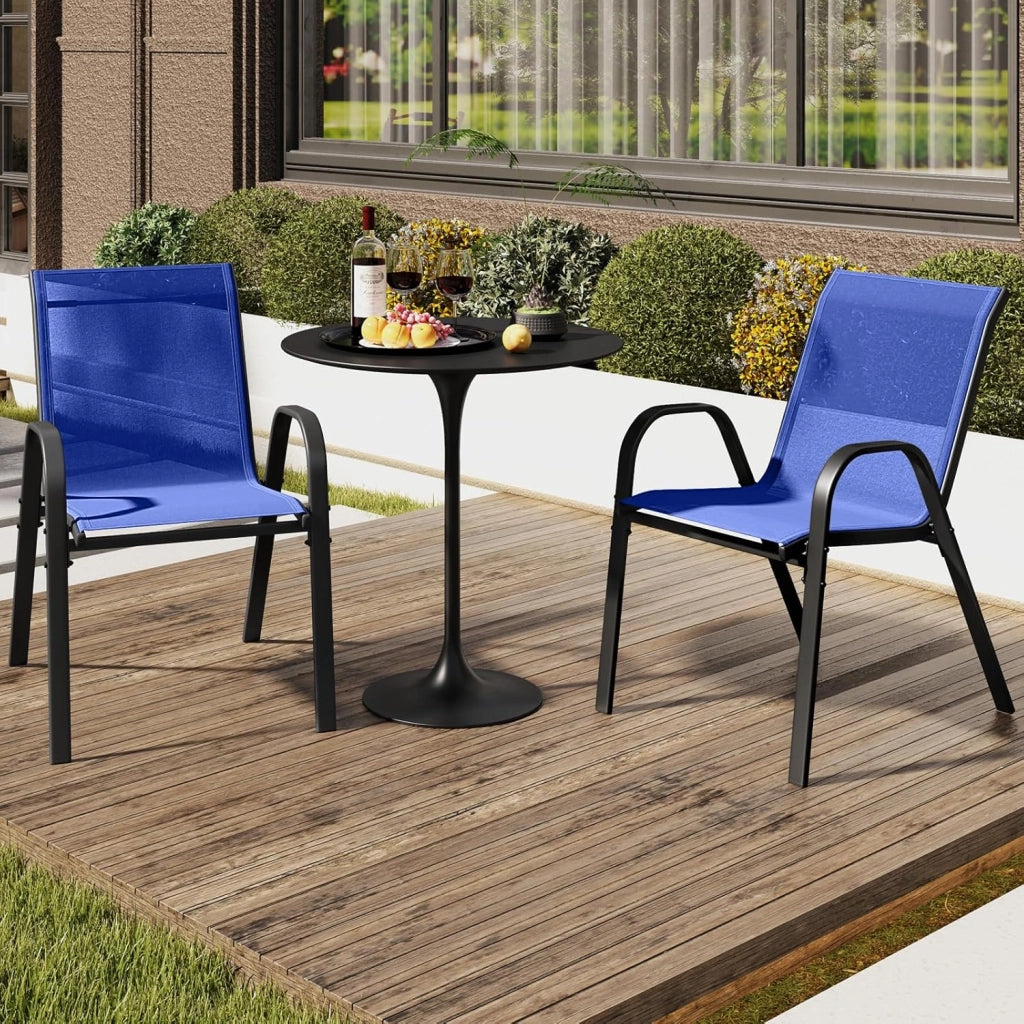 Set di 4 Sedie Impilabili, Sedia da Giardino con Corrimano, Telaio in Acciaio Tubolare Verniciato a Polvere, Sedia per Giardino e Patio
