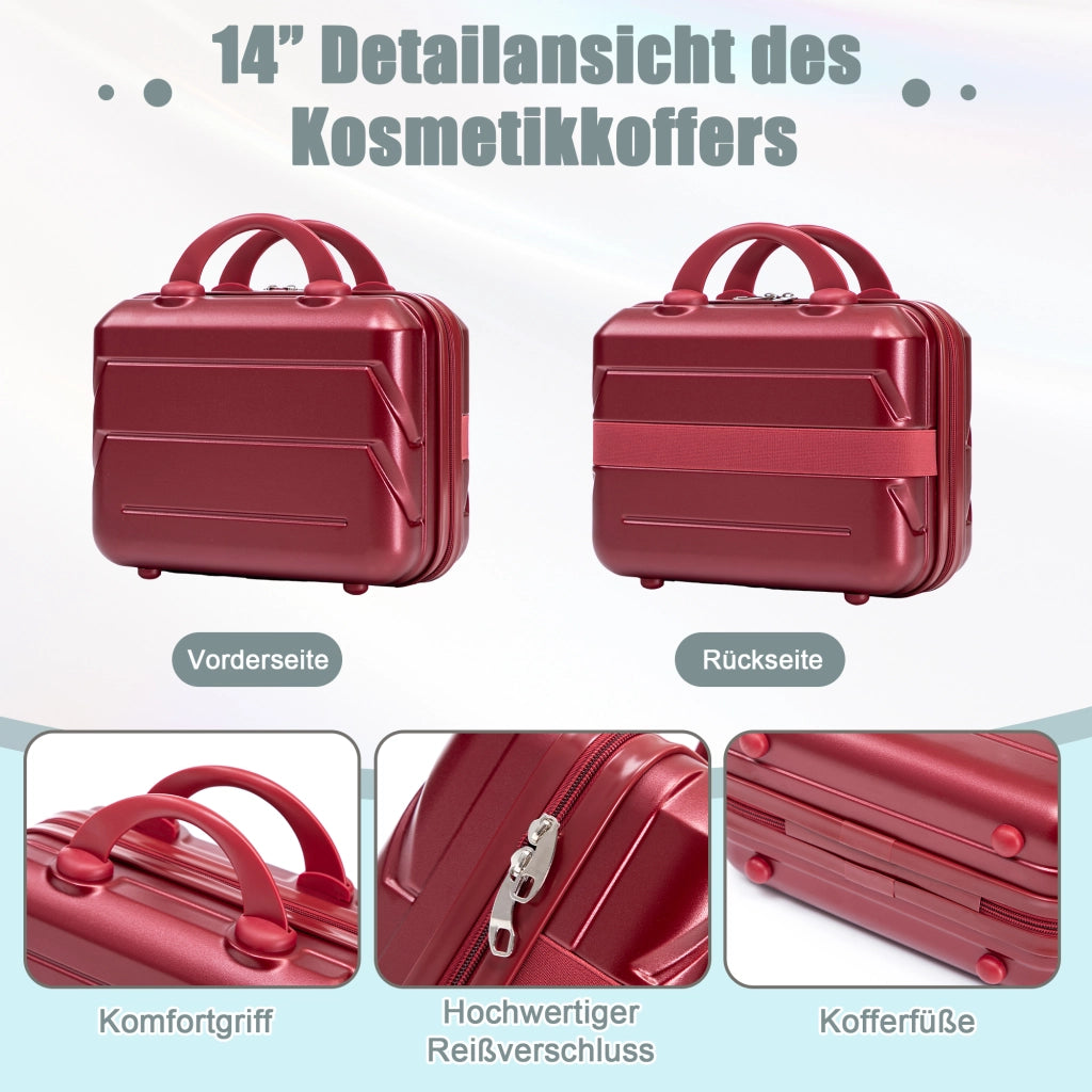 Set di due valigie girevoli in ABS da 14"/19" con lucchetto a combinazione e trousse da 14" (bordeaux)