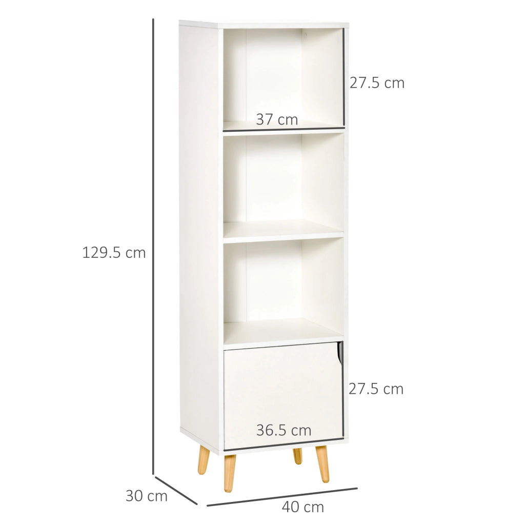 EasyComfort Scaffale Libreria con 3 Ripiani e 1 Armadietto in Legno, 40x30x129.5cm - Bianco