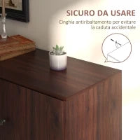 Credenza Moderna in Legno e Truciolato con 2 Armadietti e 3 Cassetti, 127x40x76 cm, Marrone e Nero