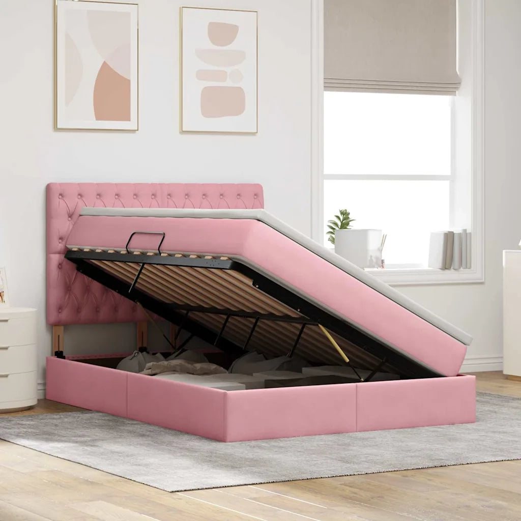 Letto con contenitore e LED con led Rosa 140 x 200 cm Velluto 3372734