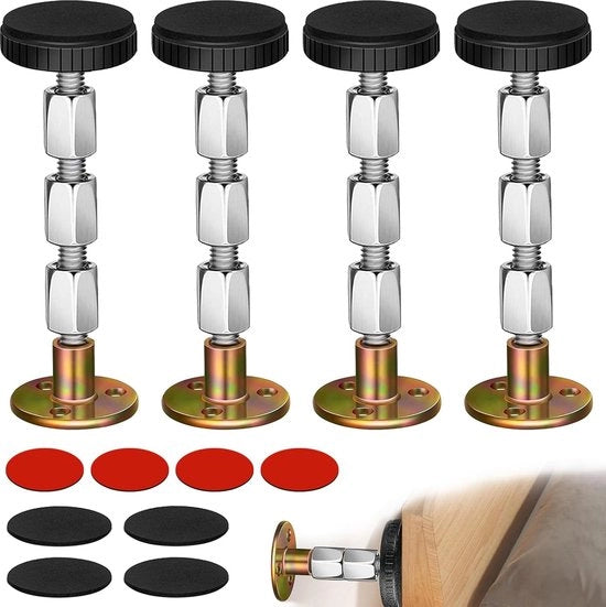 4 pezzi di supporto anti-scuotimento per letto, 27-111 mm, regolabili supporti di distanza per all'interno del letto, supporti di distanza, regolabili, metallo, protezione del panno del letto, fermacapelli con cuscini di mobili, viti e dado, per letti.