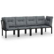 Set Salotto da Giardino 4 pz | Set di Mobili da Esterno Nero e Grigio in Polyrattan