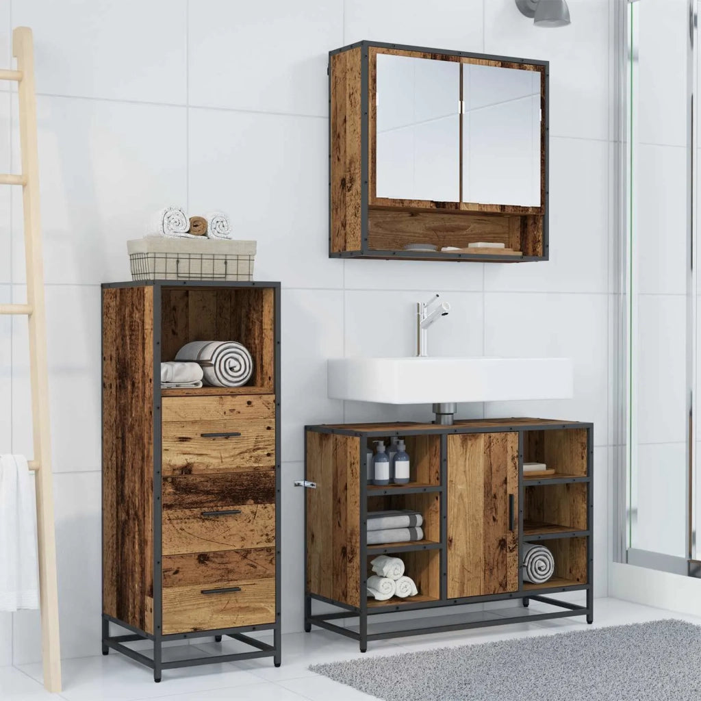 Set di mobili per il bagno con cassetto 3 pcs Legno vecchio 3402563