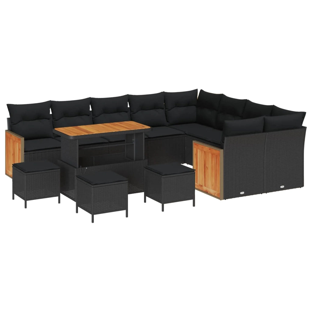 Set Divano da Giardino con cuscino 14 pcs Nero polyrattan