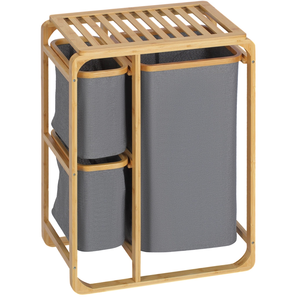Cesta portabiancheria 50x32x69.7 cm con 3 sacchi rimovibili; struttura in bambù; naturale