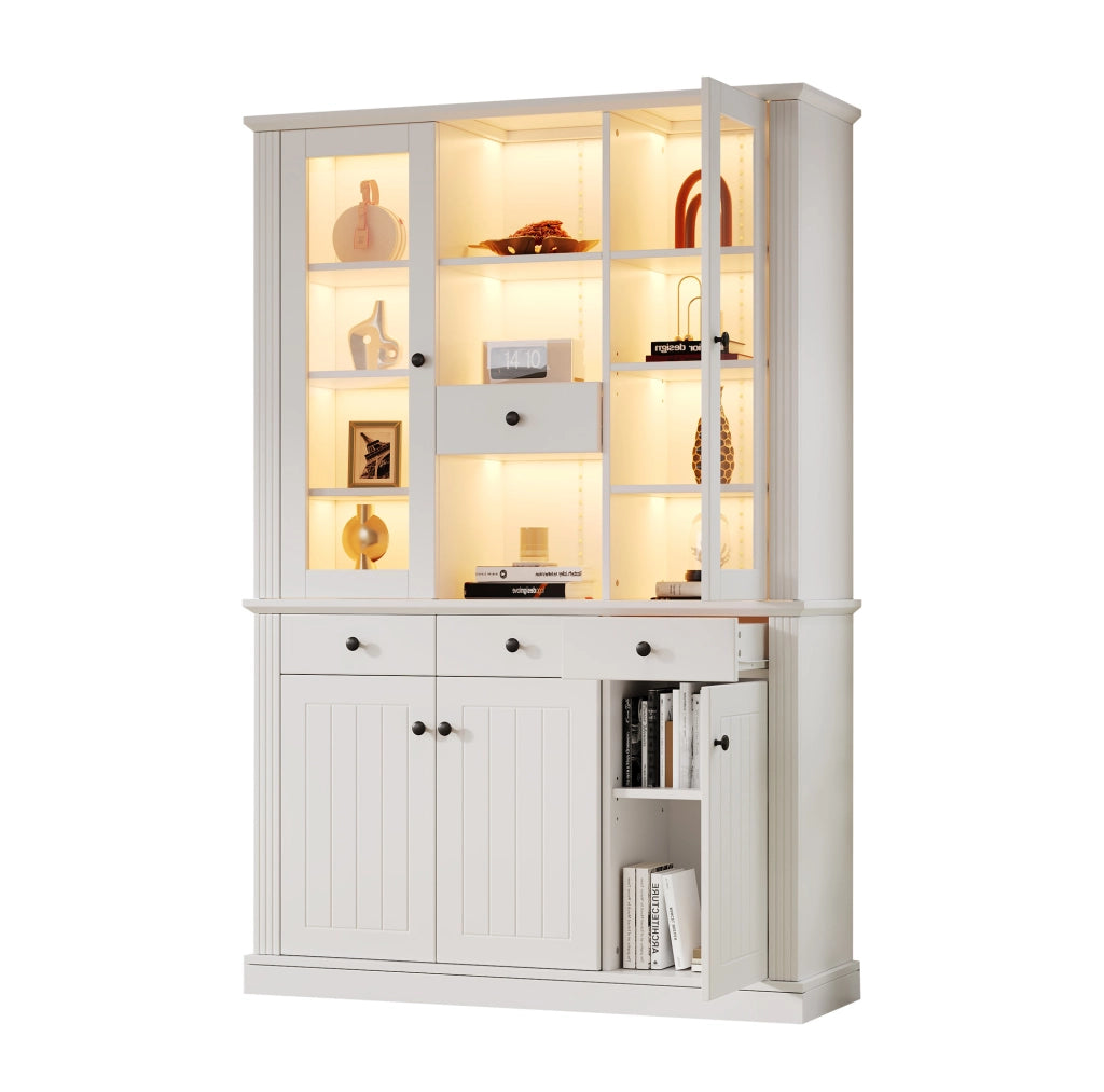 Vetrina alta con LED 119;5 x 40 x 180 cm in MDF e vetro temperato bianco
