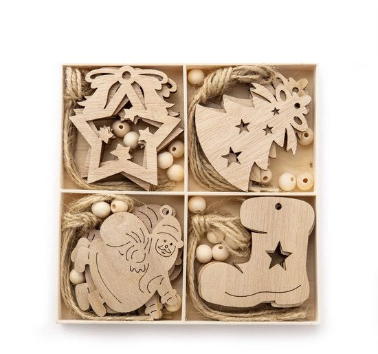 Decorazioni di Natale in legno - 20 pezzi - Decorazioni per albero di Natale - Kerstman/Kerstlaarzen/Sterren - Ornamenti - Avvertenza di sicurezza - Materiale in legno di alta qualità - Decorazioni per Natale