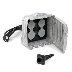 Presa multipla con 2 interruttori on/off, effetto pietra, Multipresa per esterno con 4 prese, protezione IP44