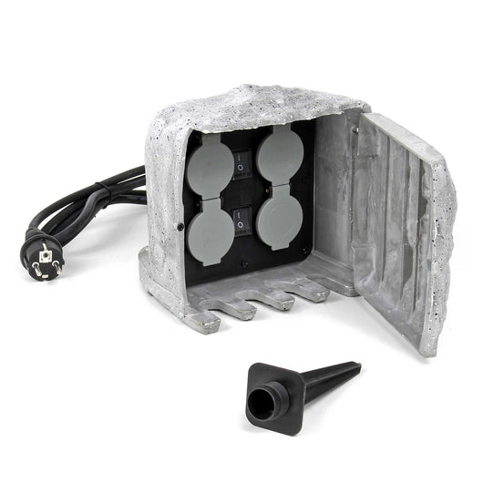 Presa multipla con 2 interruttori on/off, effetto pietra, Multipresa per esterno con 4 prese, protezione IP44