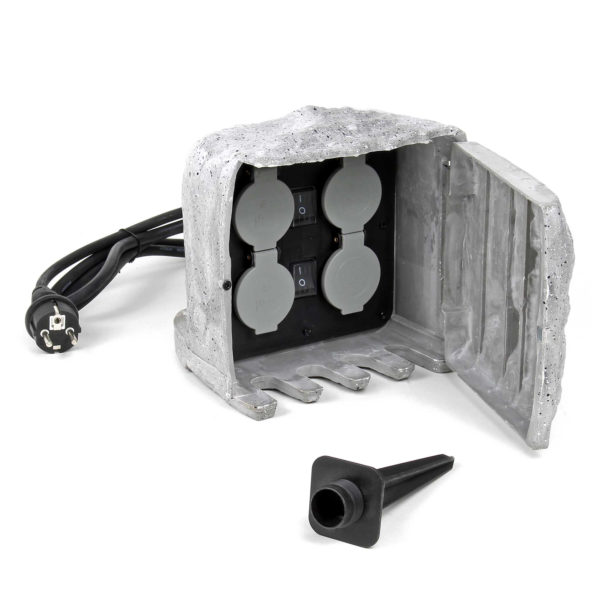 Presa multipla con 2 interruttori on/off, effetto pietra, Multipresa per esterno con 4 prese, protezione IP44