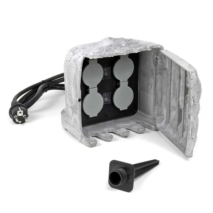 Presa multipla con 2 interruttori on/off, effetto pietra, Multipresa per esterno con 4 prese, protezione IP44