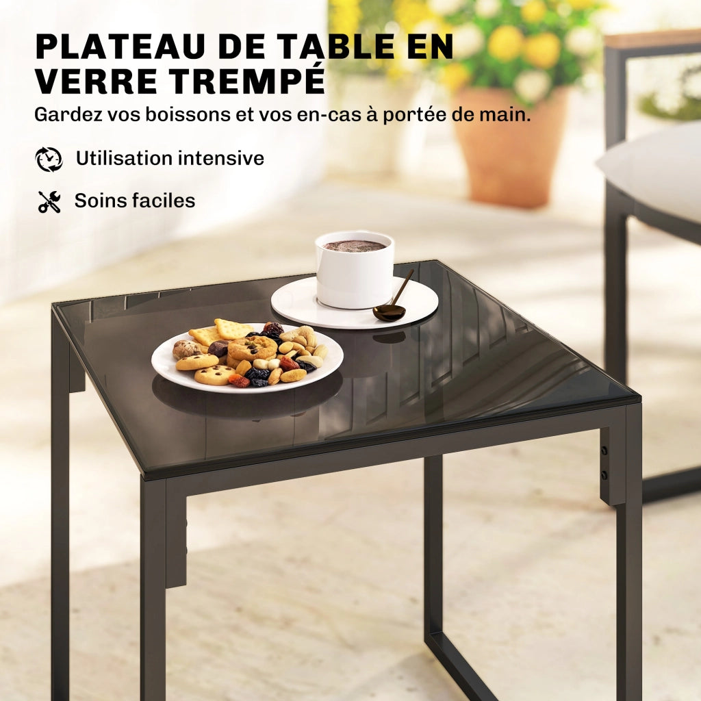 Set salotto giardino 3 pezzi polyrattan ¨C Xylo ¨C 2 posti grigio con tavolino vetro temperato e cuscini