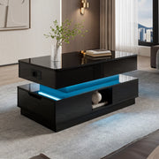 Tavolino basso sollevabile con cassetti vani aperti presa integrata e LED finitura lucida in MDF nero 90 × 48 × 42,5 cm