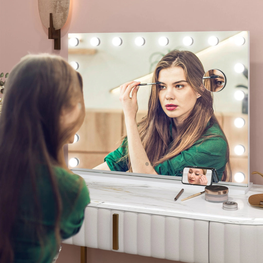 Specchio da trucco con LED regolabile e lente d'ingrandimento ¨C zephmum ¨C 80x62 cm
