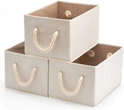 Organizzatore Grande Scatola di Stoccaggio in Bambù Tessuto di Cotone Maniglie Portatile Scatole di Stoccaggio Opportune Cassetto in Legno Stanze Beige Box di Stoccaggio