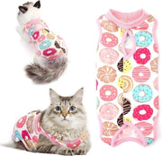 Kit di Recupero per Gatti - Alternativa per la Collana dopo l'Operazione - Gatto Abito per Casa - Abbigliamento per Animali - Disegno Donut (M)