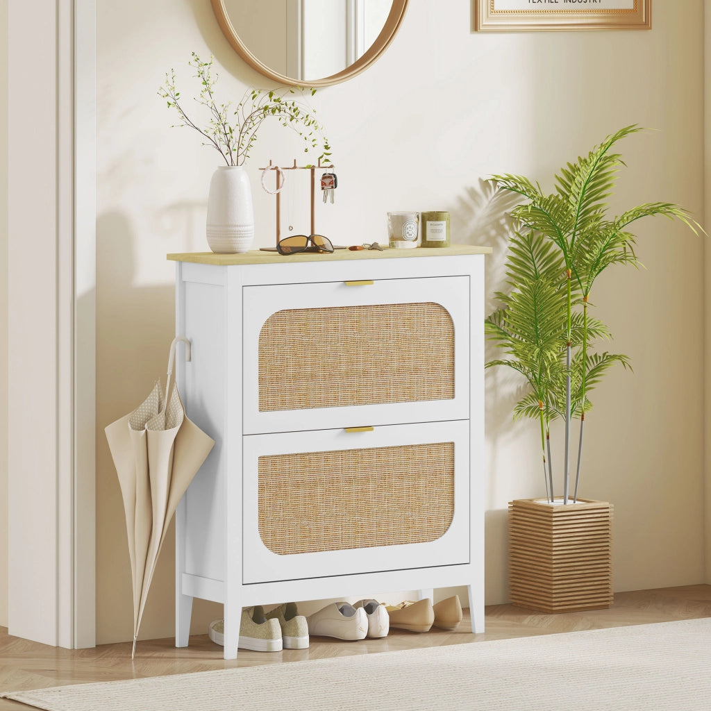 Scarpiera con 2 Cassetti ¨C zephmum ¨C Bianco 80x24x95.5 cm