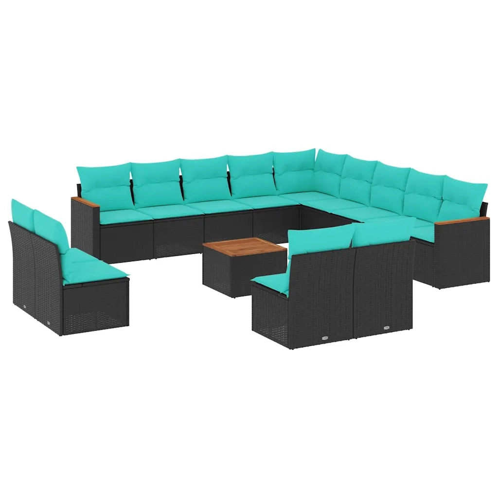 Set Divani da Giardino 14 pz con Cuscini Nero in Polyrattan 3226491